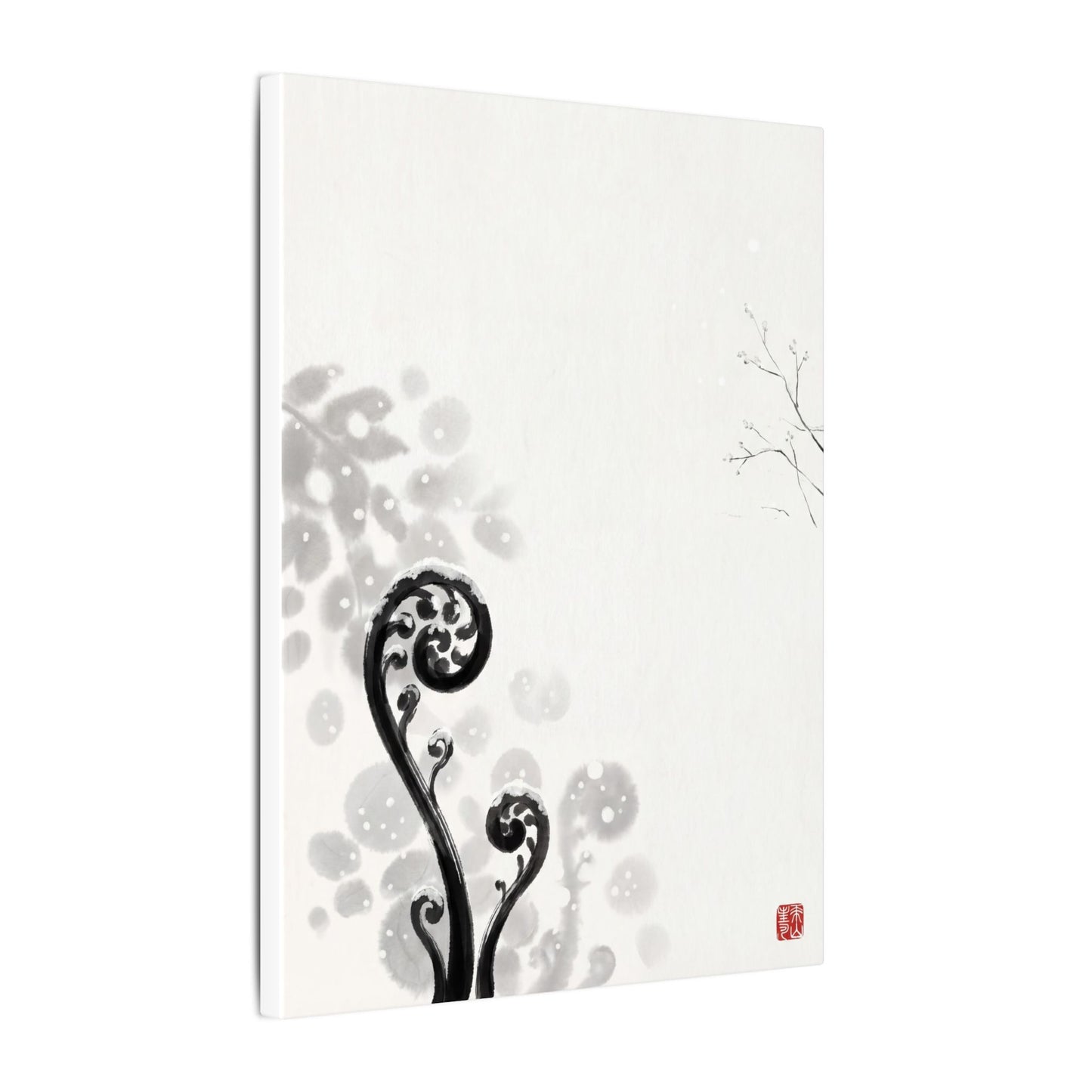 Winter Fern Unfurling Ukiyo E Inspired Canvas Art | Peaceful Decor