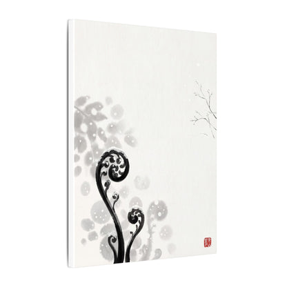 Winter Fern Unfurling Ukiyo E Inspired Canvas Art | Peaceful Decor