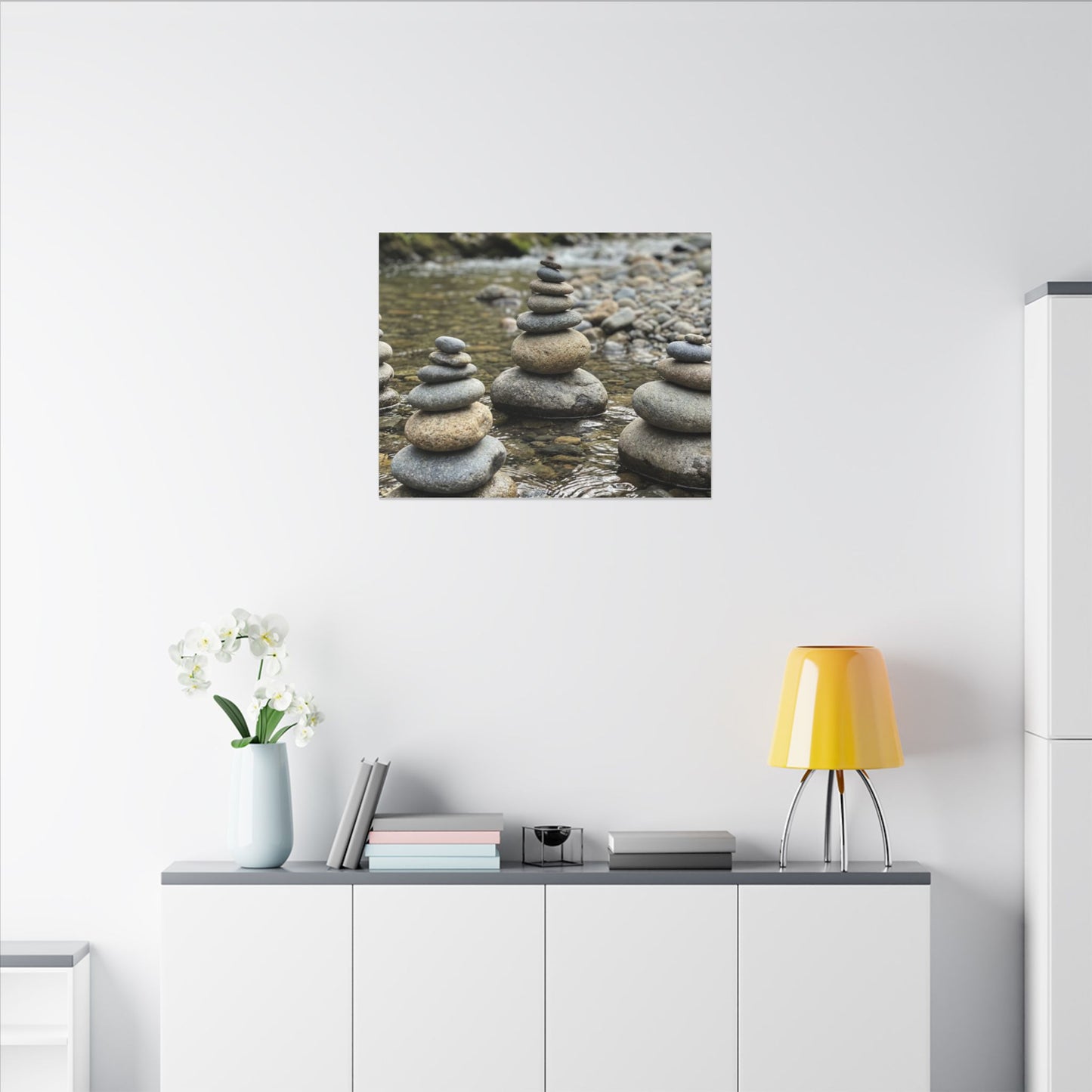 Zen River Stones in Dawn | Karesansui Canvas Art