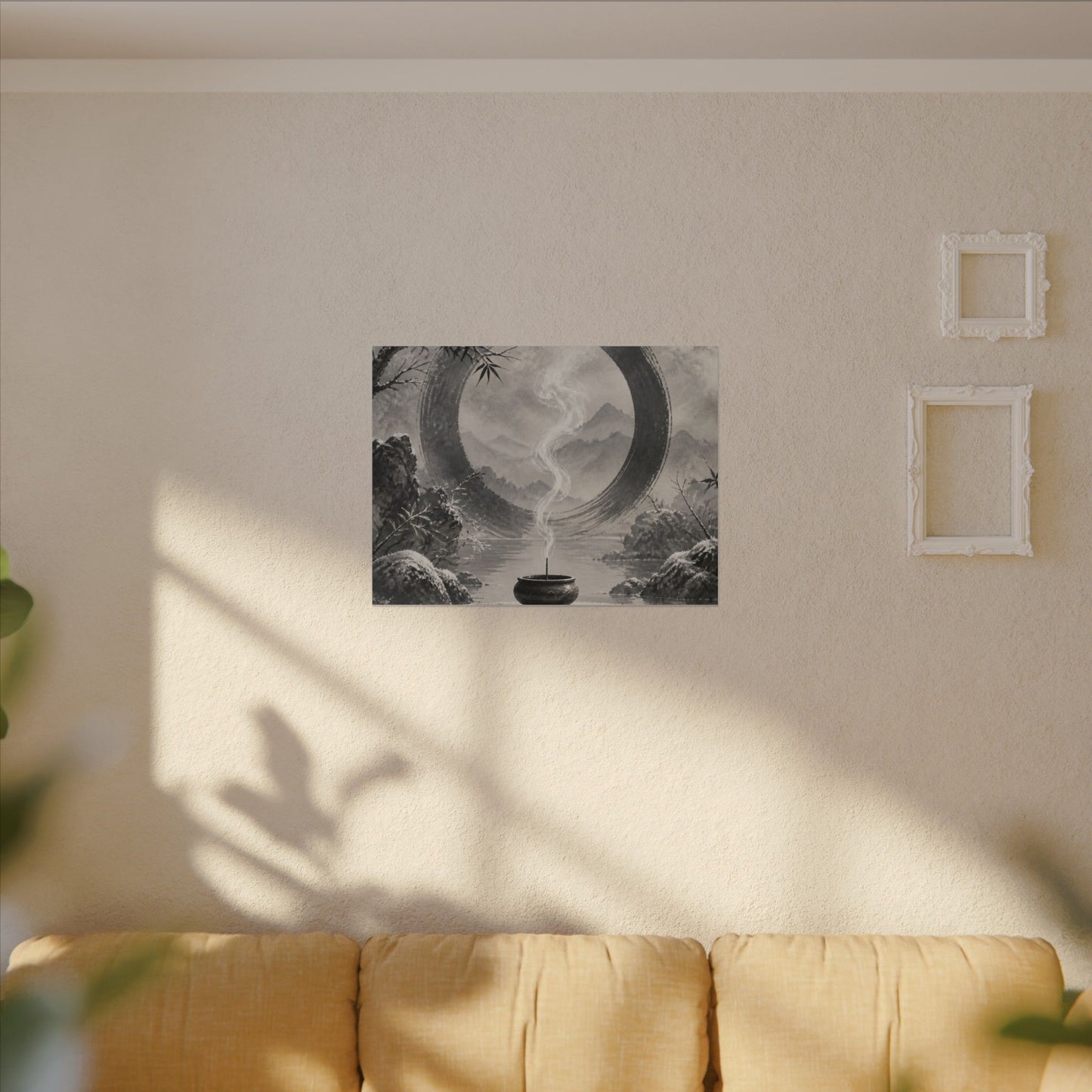 Incense Smoke Canvas Art | Winter Zen Sumi E Art