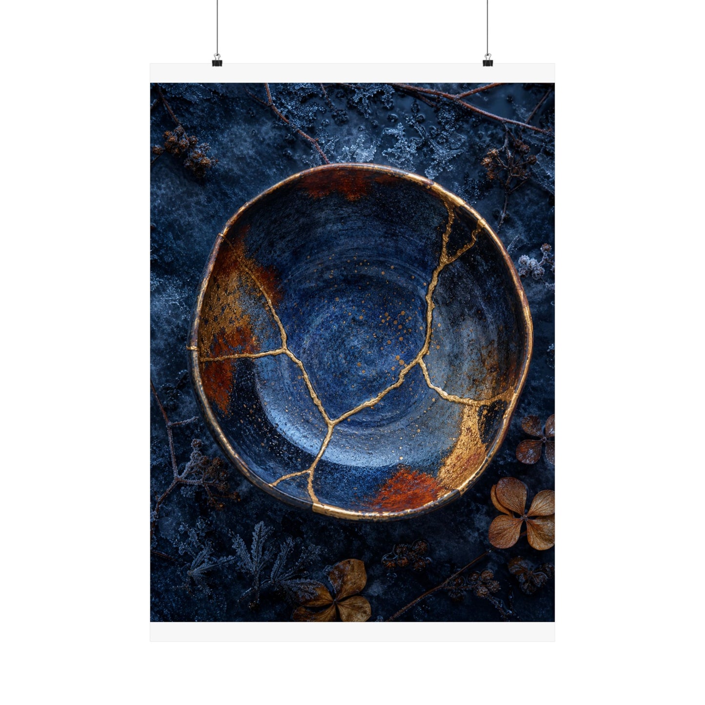 Fukinsei Ceramic Bowl Wall Art Print - Kintsugi Crackle Gold