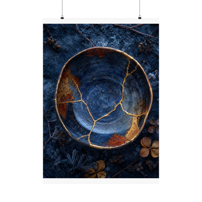 Fukinsei Ceramic Bowl Wall Art Print - Kintsugi Crackle Gold