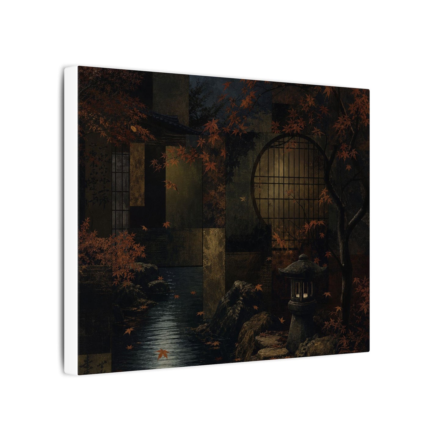 Moonlight Moonlit Garden Canvas Art - Dark Japandi Shibui