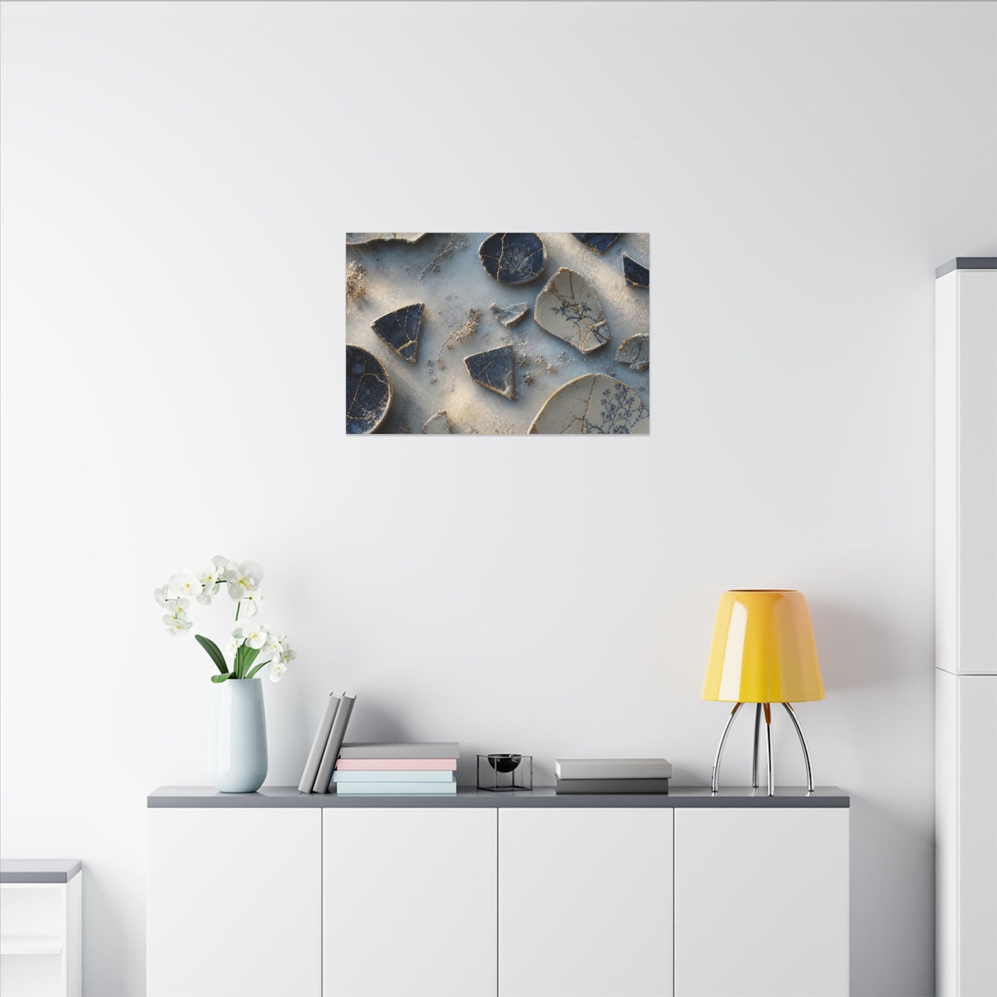 Broken Pottery Canvas Art | Winter Kintsugi Gold Vein Art
