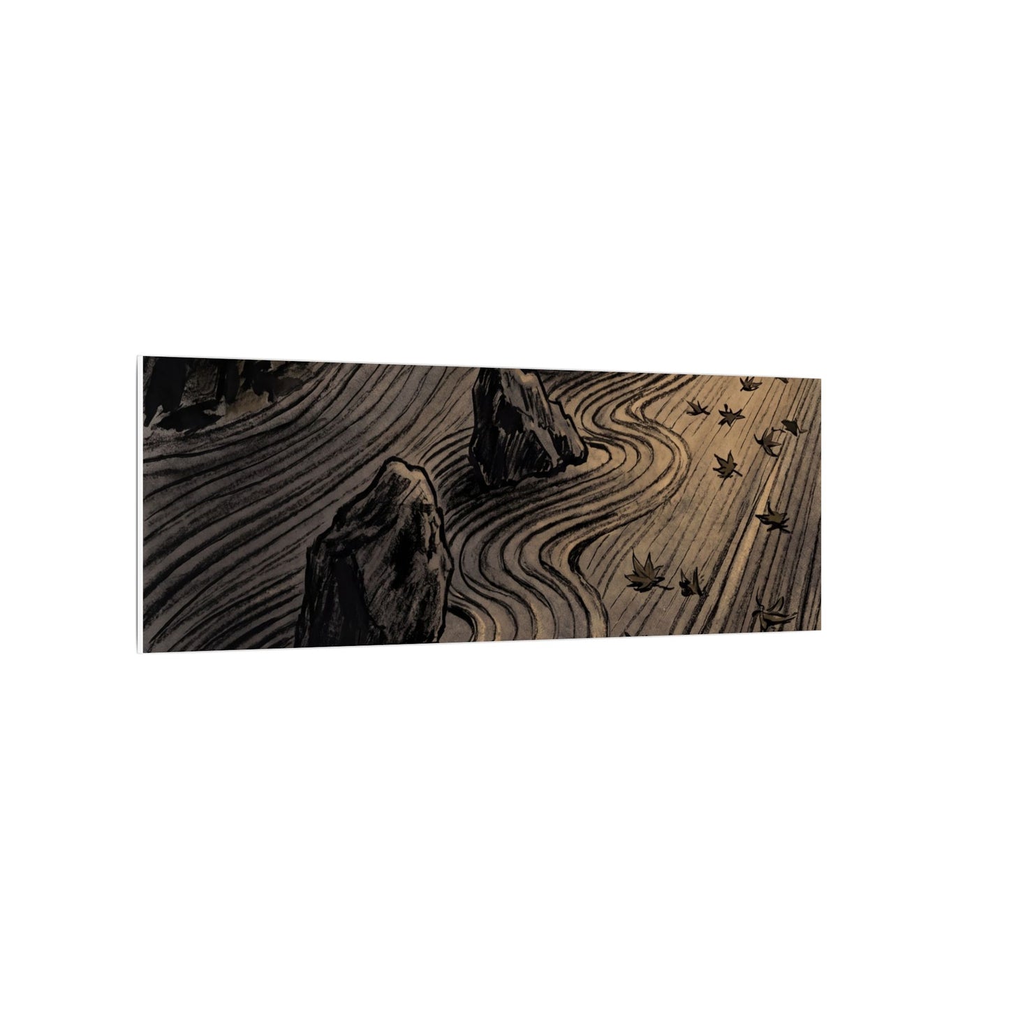 Rock Garden Canvas Art | Autumn Dark Japandi Charcoal Ink Art