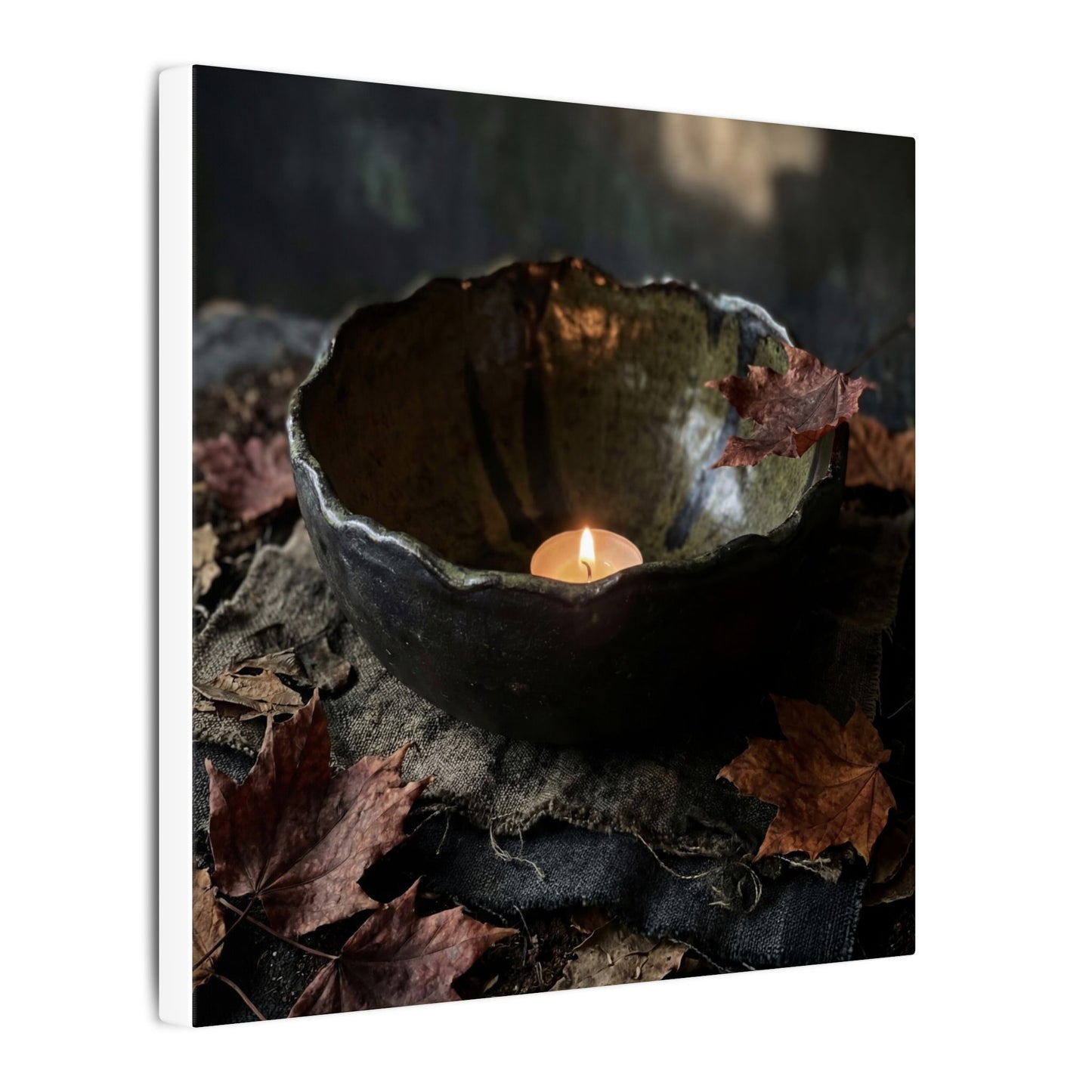 Candlelight Ceramic Bowl Canvas Art - Dark Japandi Kanso