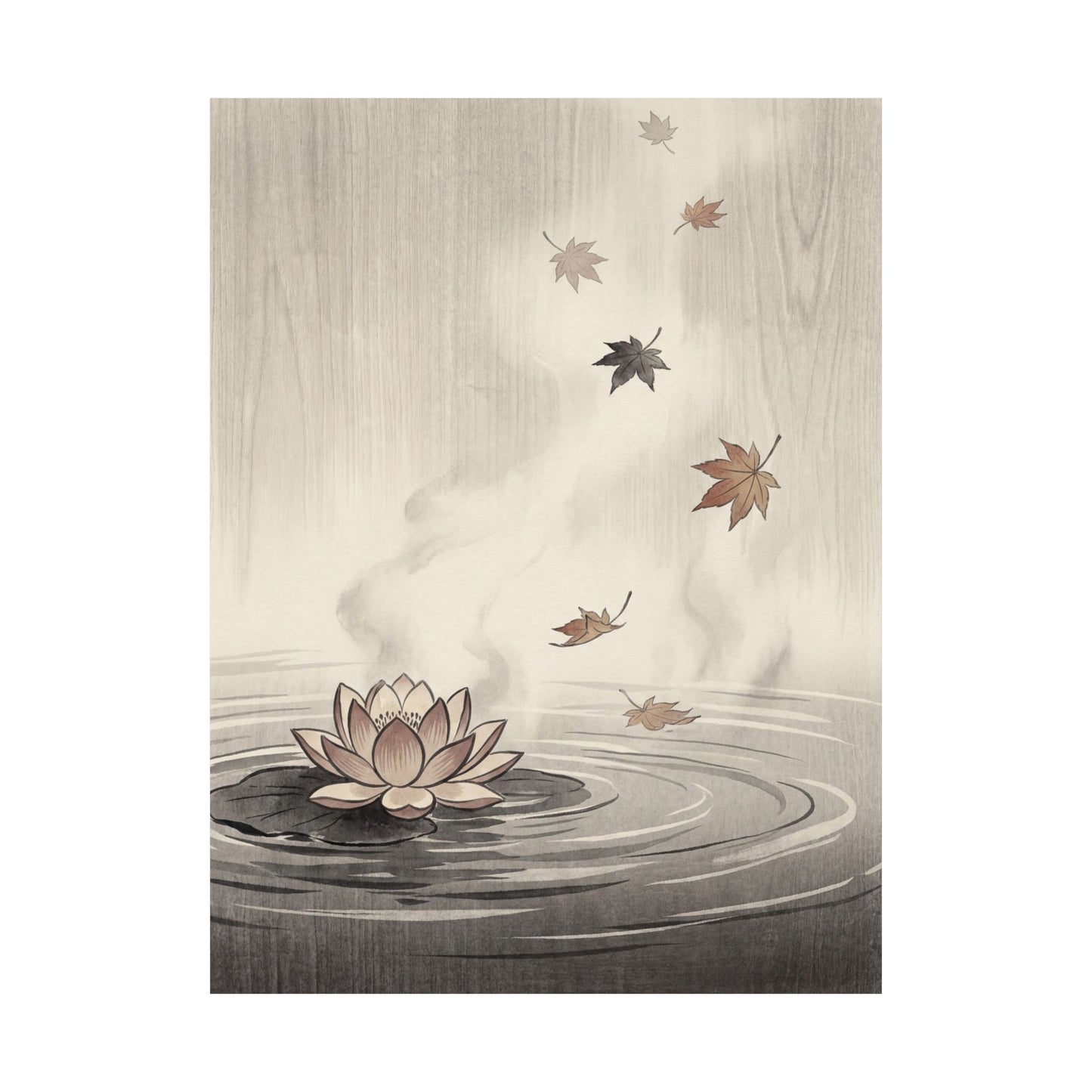 Lotus Flower Wall Art Print | Autumn Zen Ukiyo E Inspired Art