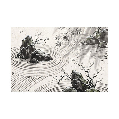 Rock Garden Canvas Art | Winter Zen Sumi E Art