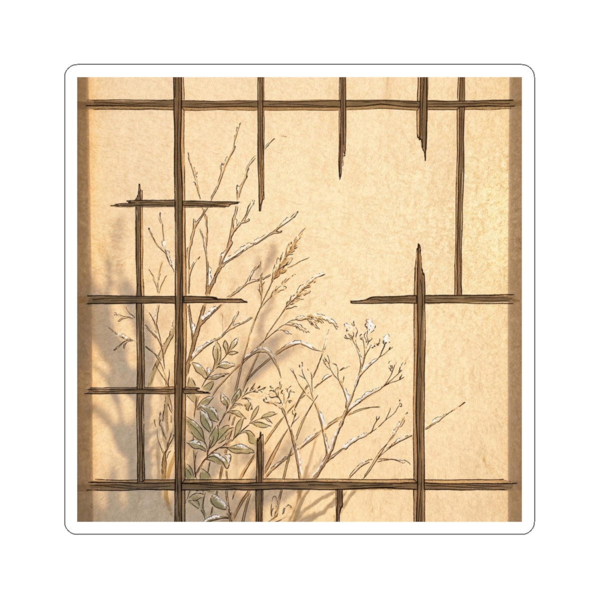 Earthy Shoji Screen Sticker - Minimal Line Japandi Art Print