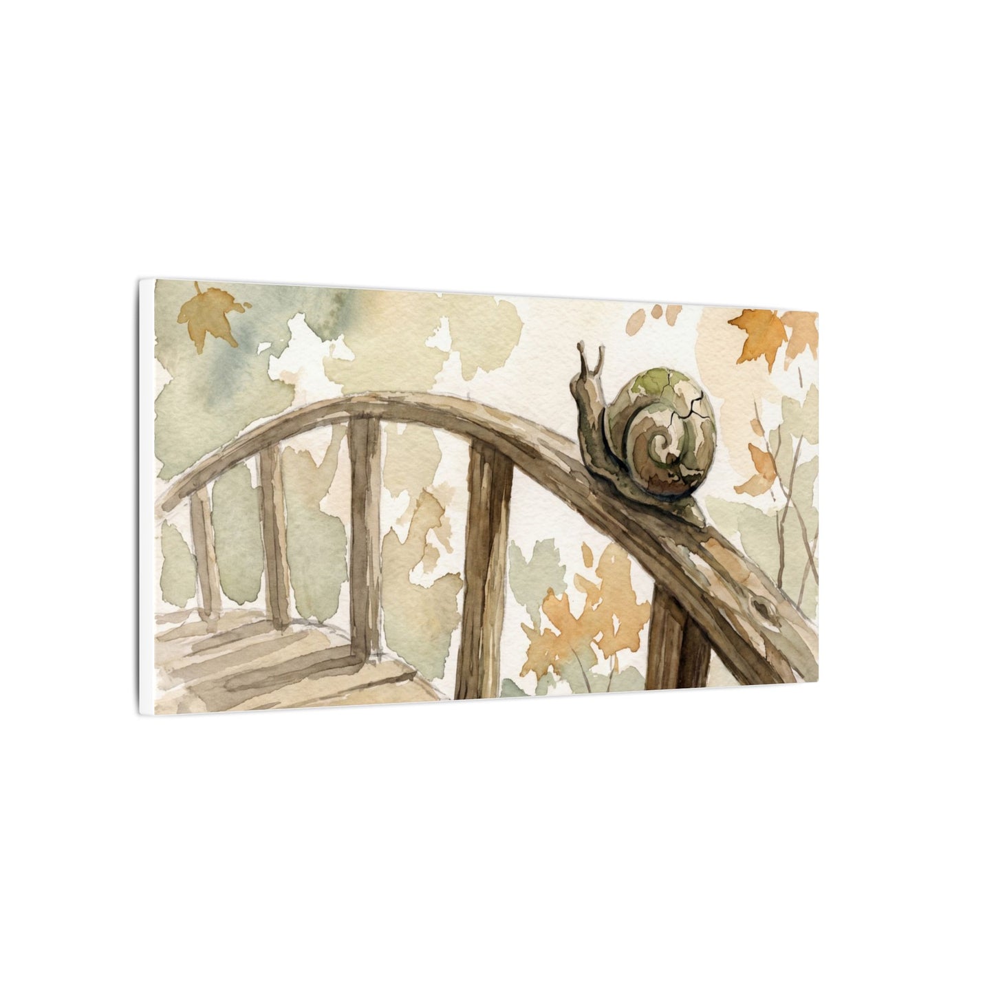 Wooden Bridge Canvas Art | Autumn Japandi Watercolor Art