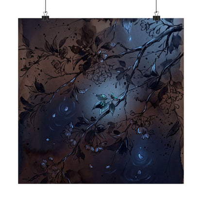 Moonlight Cherry Blossom Wall Art Print - Dark Japandi Datsuzoku