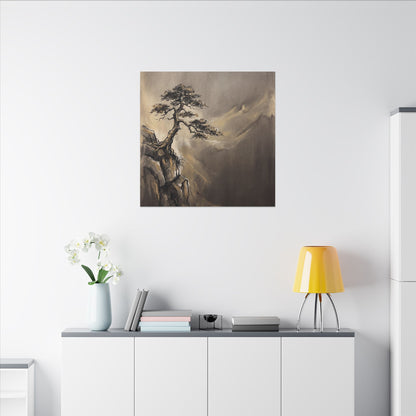 Pine Tree Charcoal Ink Canvas Art | Luxurious Dark Japandi Art