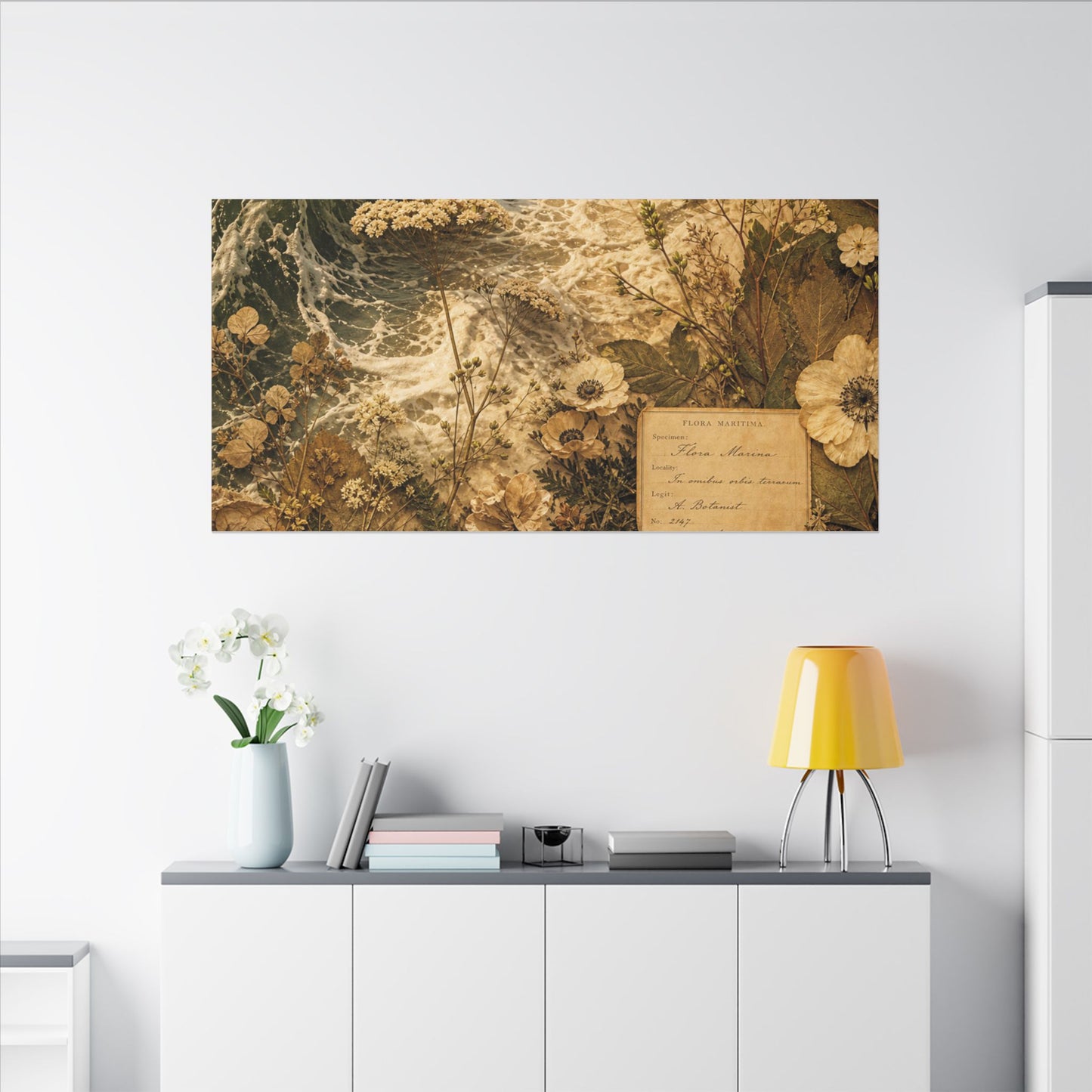 Spring Ocean Wave Herbarium Canvas Art | Nostalgic Decor