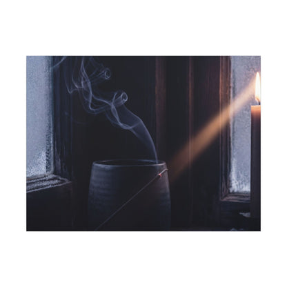 Incense Smoke Winter Canvas Art | Dark Japandi Sophisticated Design