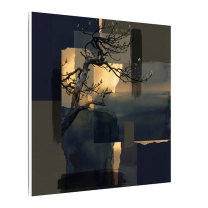 Golden Hour Pine Tree Canvas Art - Dark Japandi Kanso