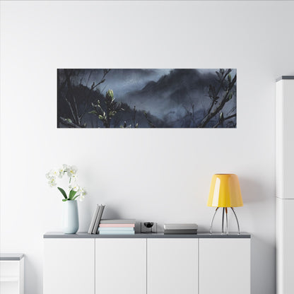 Mountain Mist Spring Canvas Art | Dark Japandi Atmospheric Design