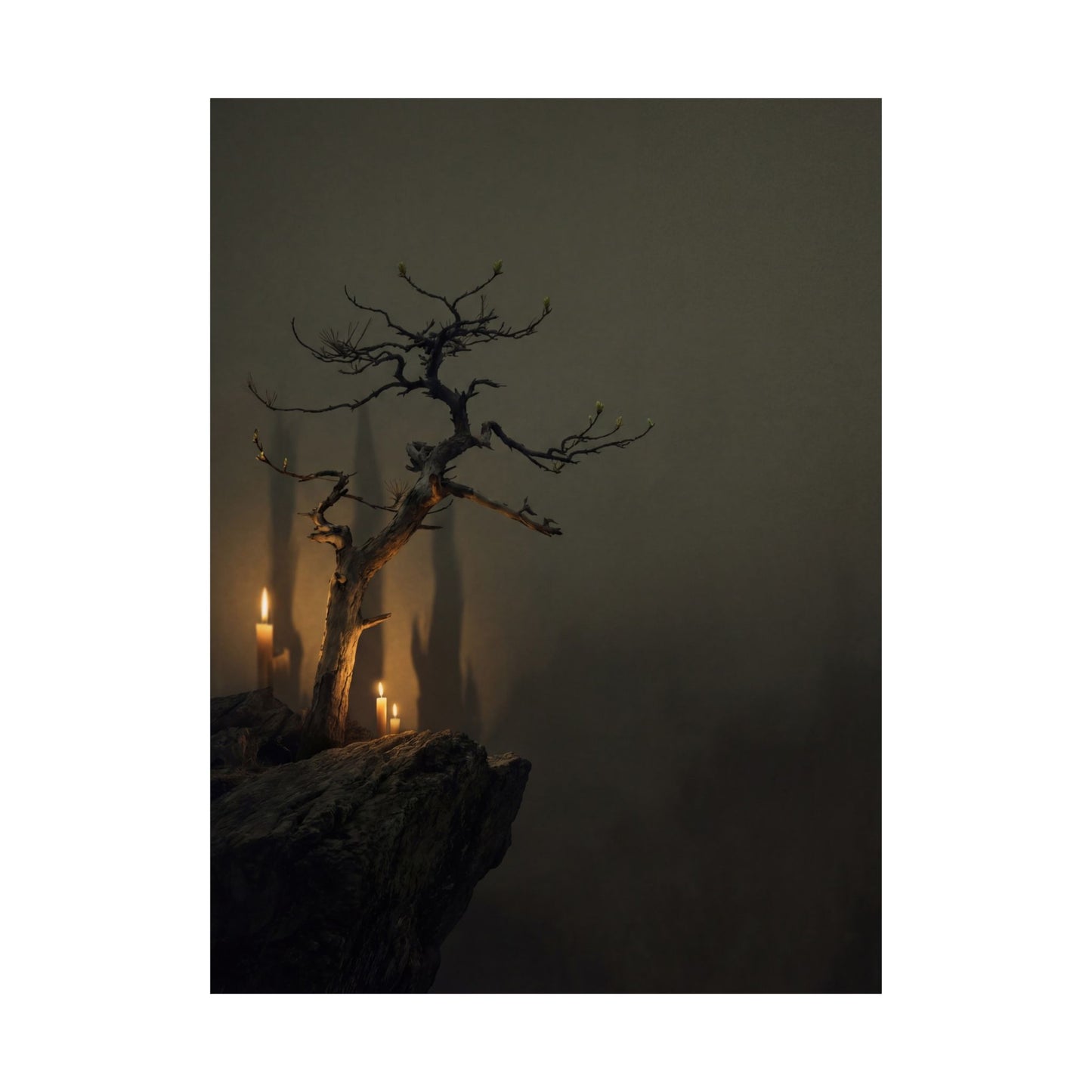 Pine Tree Shadow Zen Wall Art Print | Moody Dark Japandi Art