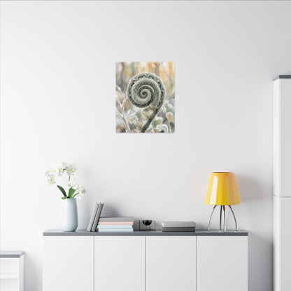 Winter Fern Unfurling Watercolor Canvas Art | Cozy Decor