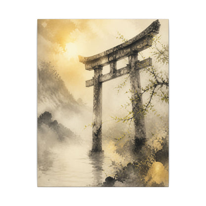Spring Torii Gate Sumi E Canvas Art | Tranquil Decor