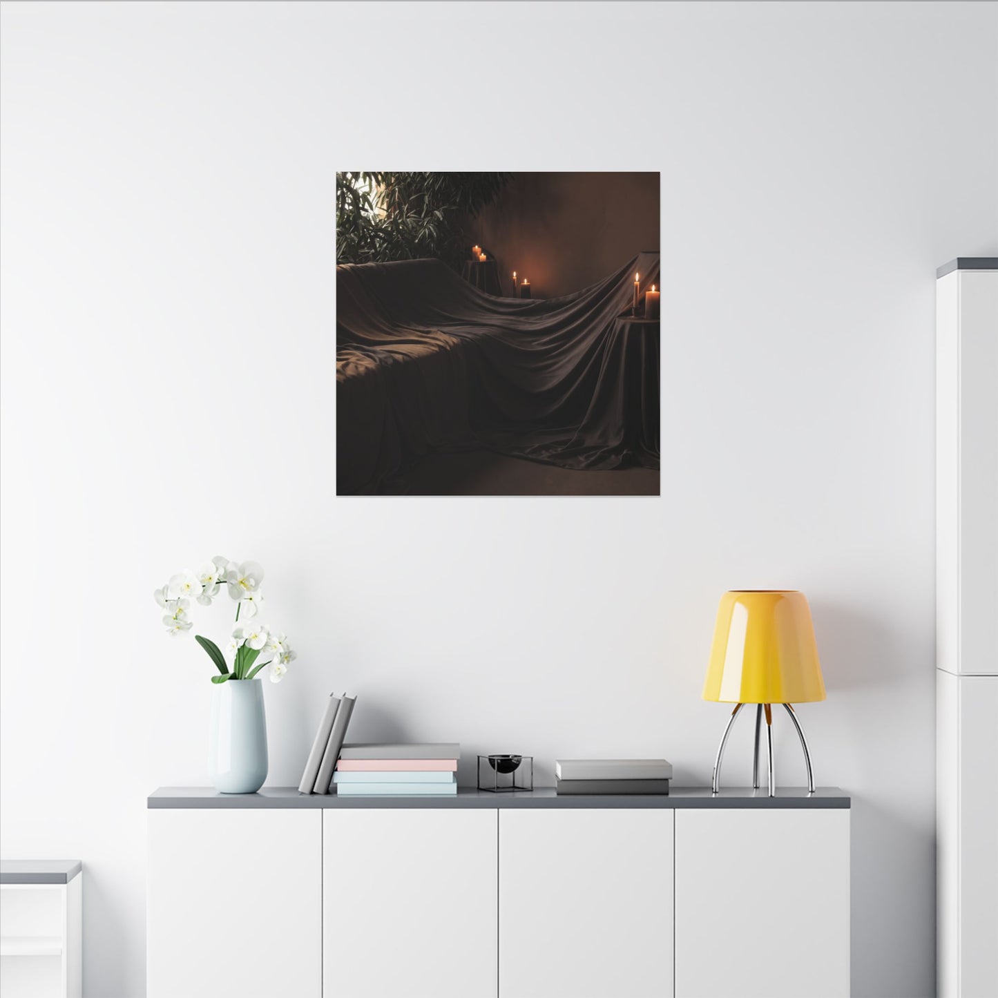 Candlelight Silk Drape Canvas Art - Dark Japandi Ma