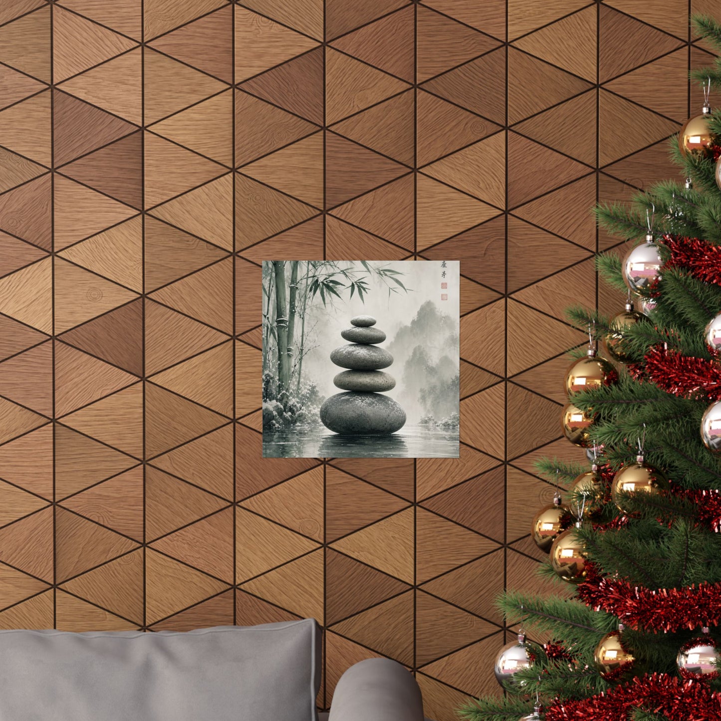 River Stones Sumi E Wall Art Print | Tranquil Zen Art