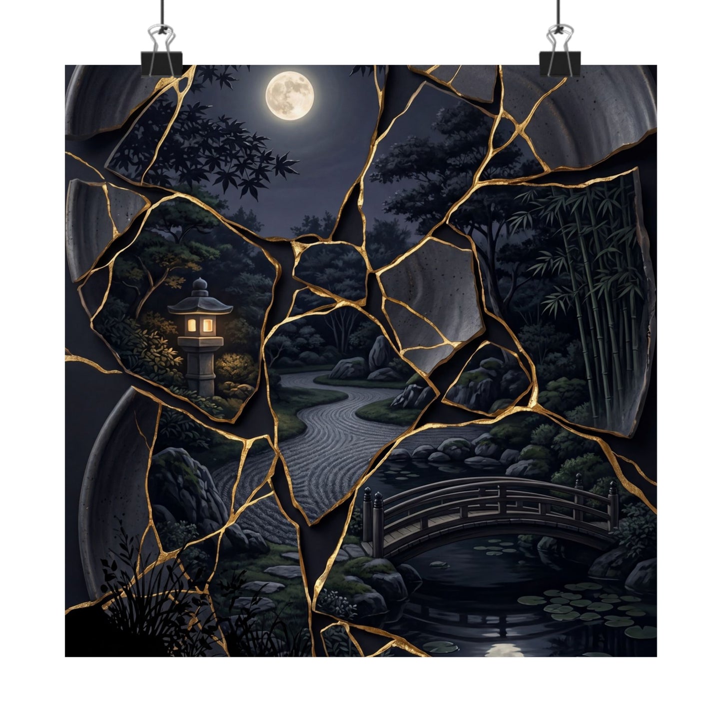 Summer Moonlit Garden Gold Repair Wall Art Print | Philosophical Decor
