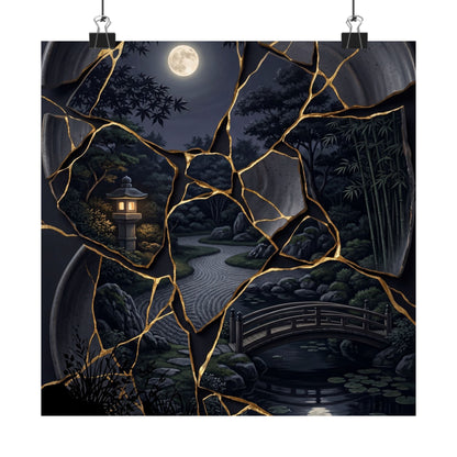 Summer Moonlit Garden Gold Repair Wall Art Print | Philosophical Decor