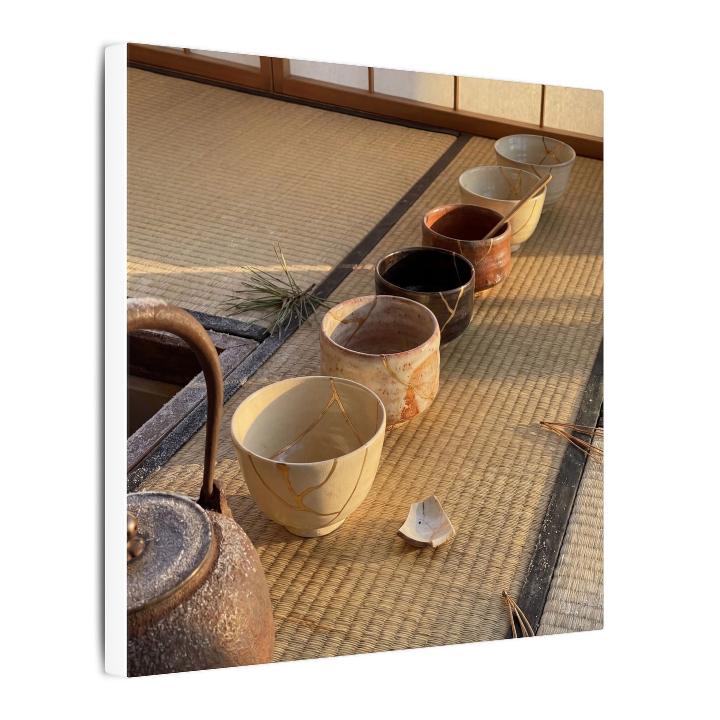 Kintsugi Tea Ceremony in Golden Hour | Gold Repair Canvas Art