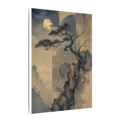 Japandi Pine Tree in Moonlight | Japanese Pattern Canvas Art
