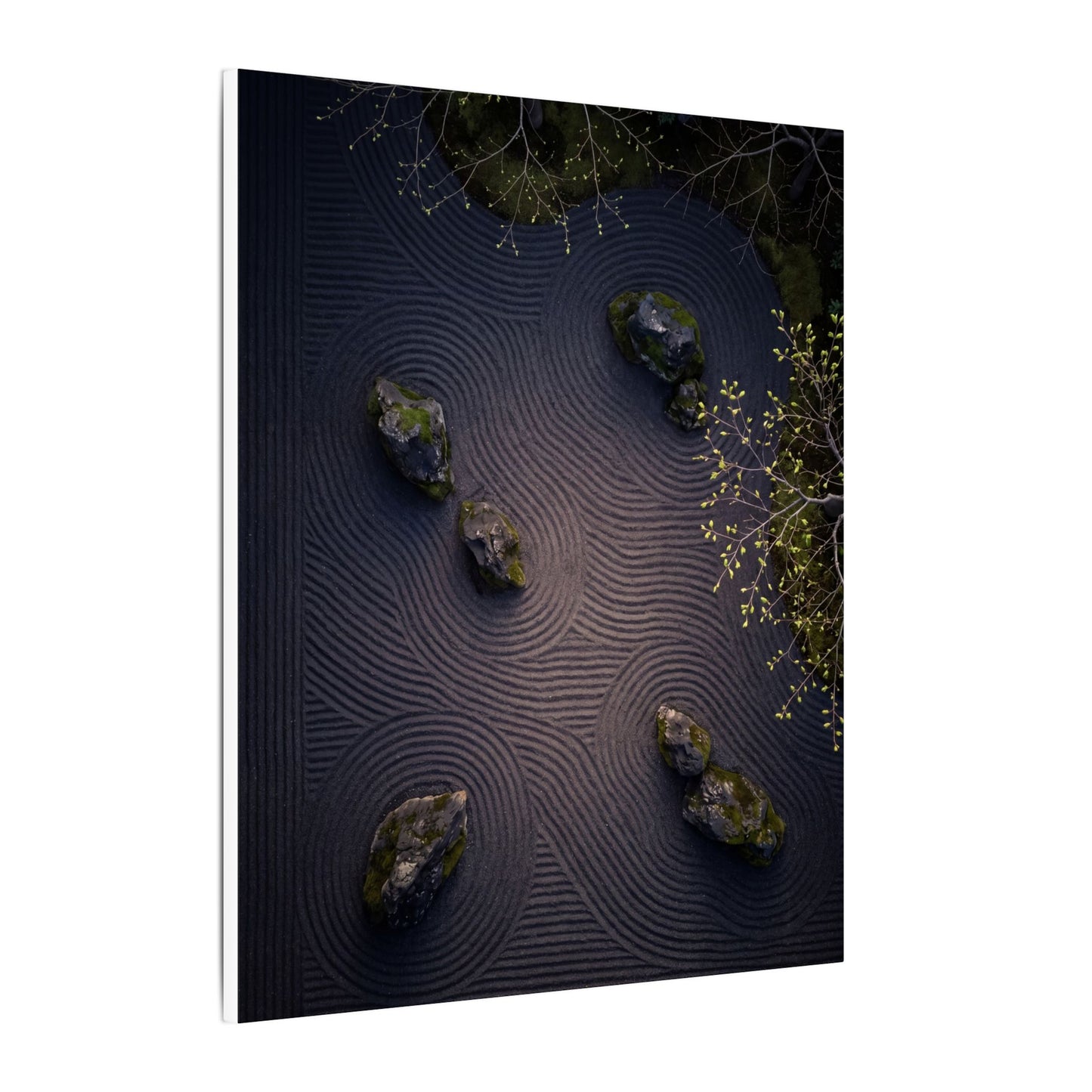 Dark Japandi Rock Garden in Dawn | Shadow Zen Canvas Art