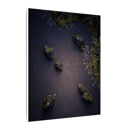 Dark Japandi Rock Garden in Dawn | Shadow Zen Canvas Art
