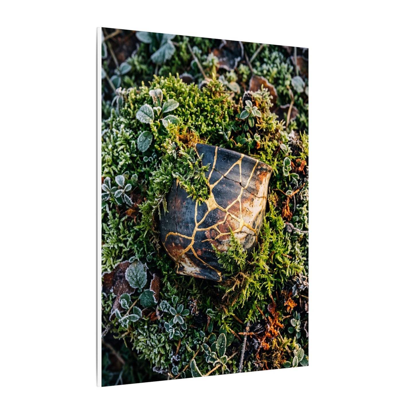 Artful Moss Close Up Canvas Art - Gold Repair Kintsugi