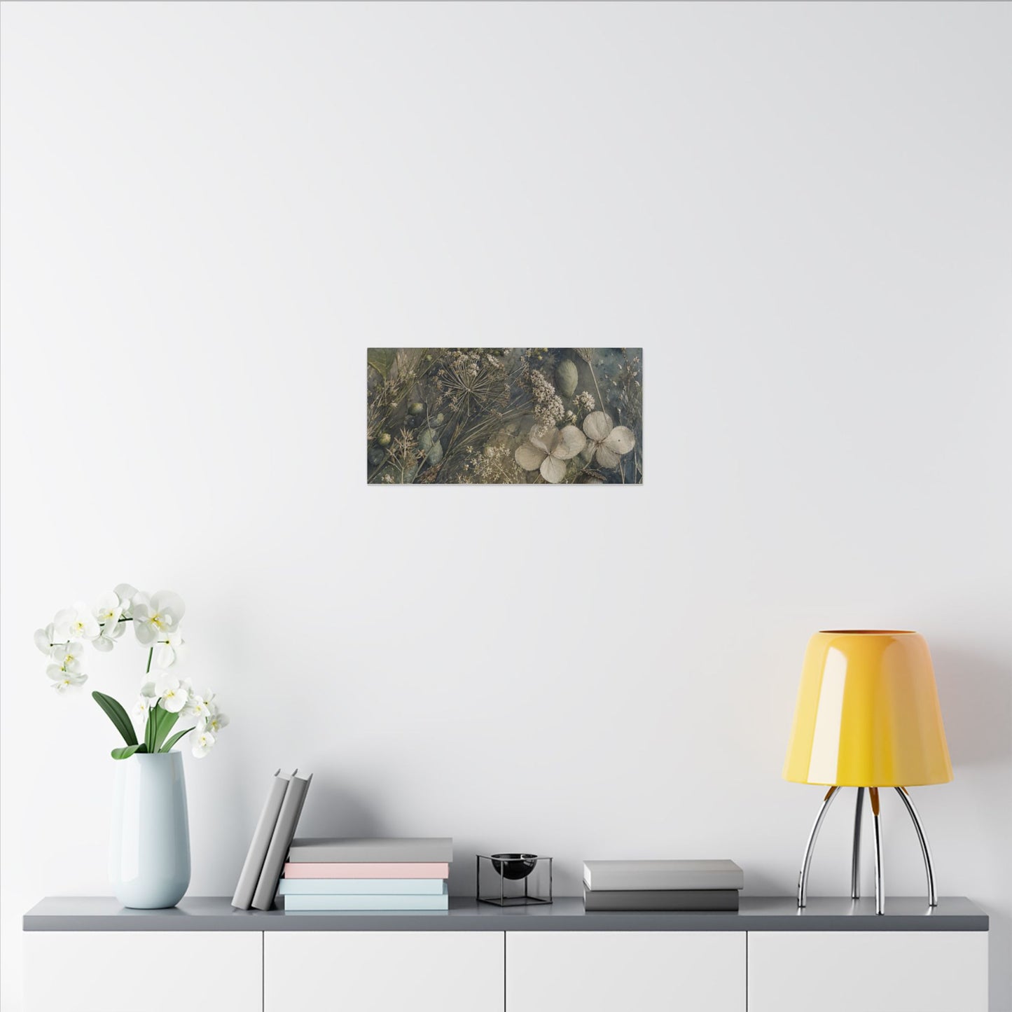 Japandi Dried Flowers in Moonlight | Watercolor Canvas Art