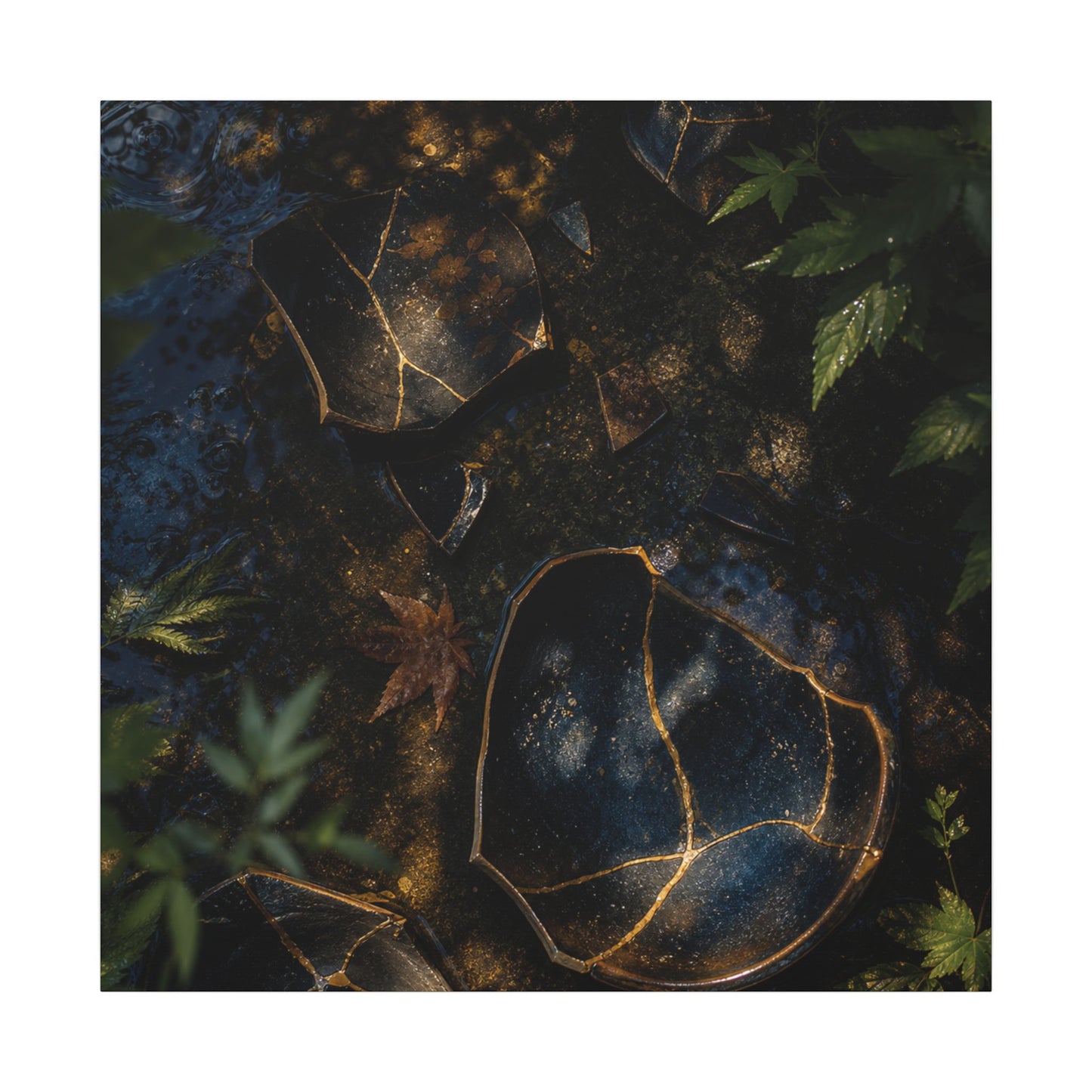 Dark Japandi Broken Pottery in Dappled | Shadow Zen Canvas Art