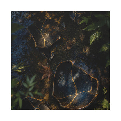 Dark Japandi Broken Pottery in Dappled | Shadow Zen Canvas Art