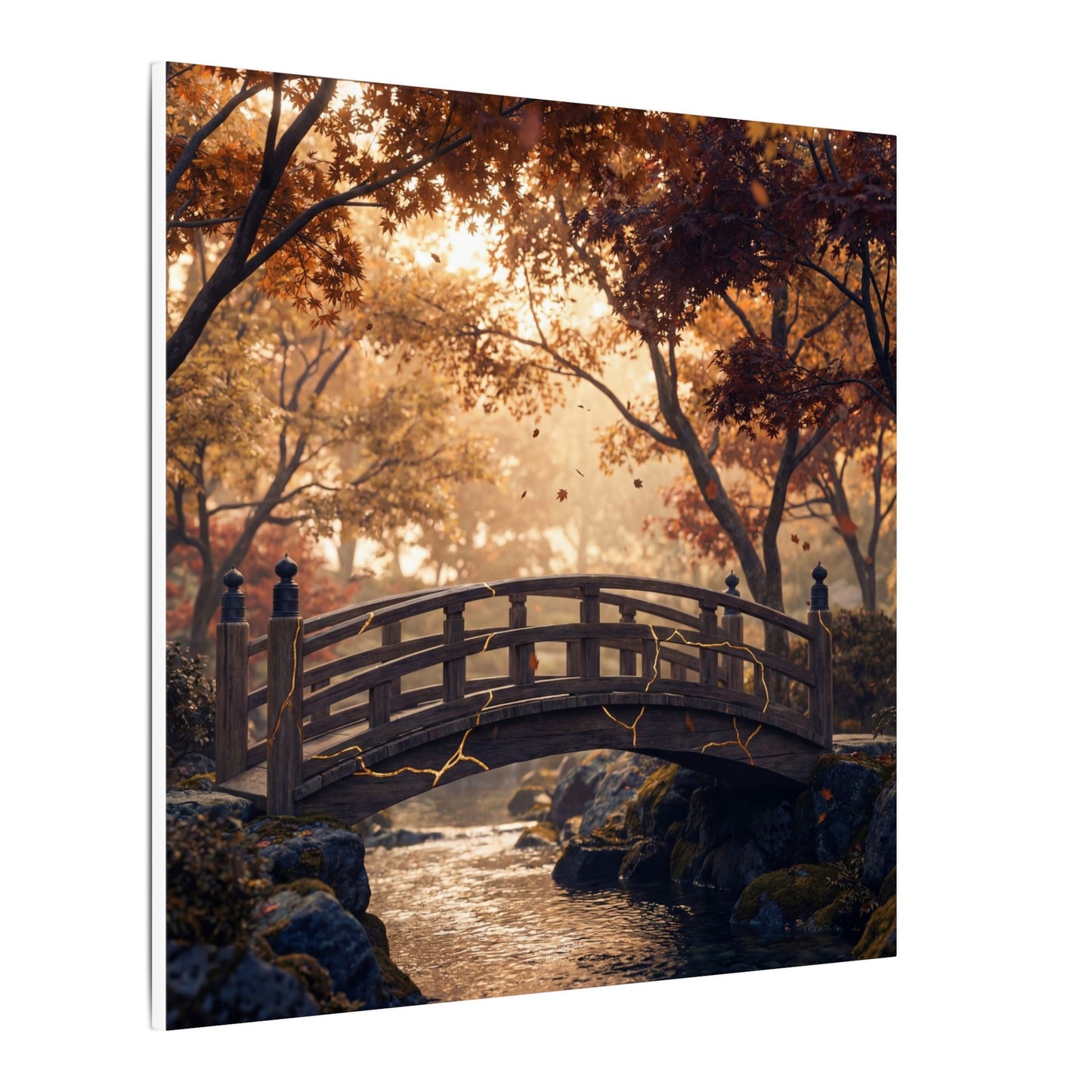 Autumn Wooden Bridge Gold Vein Canvas Art | Resilient Decor