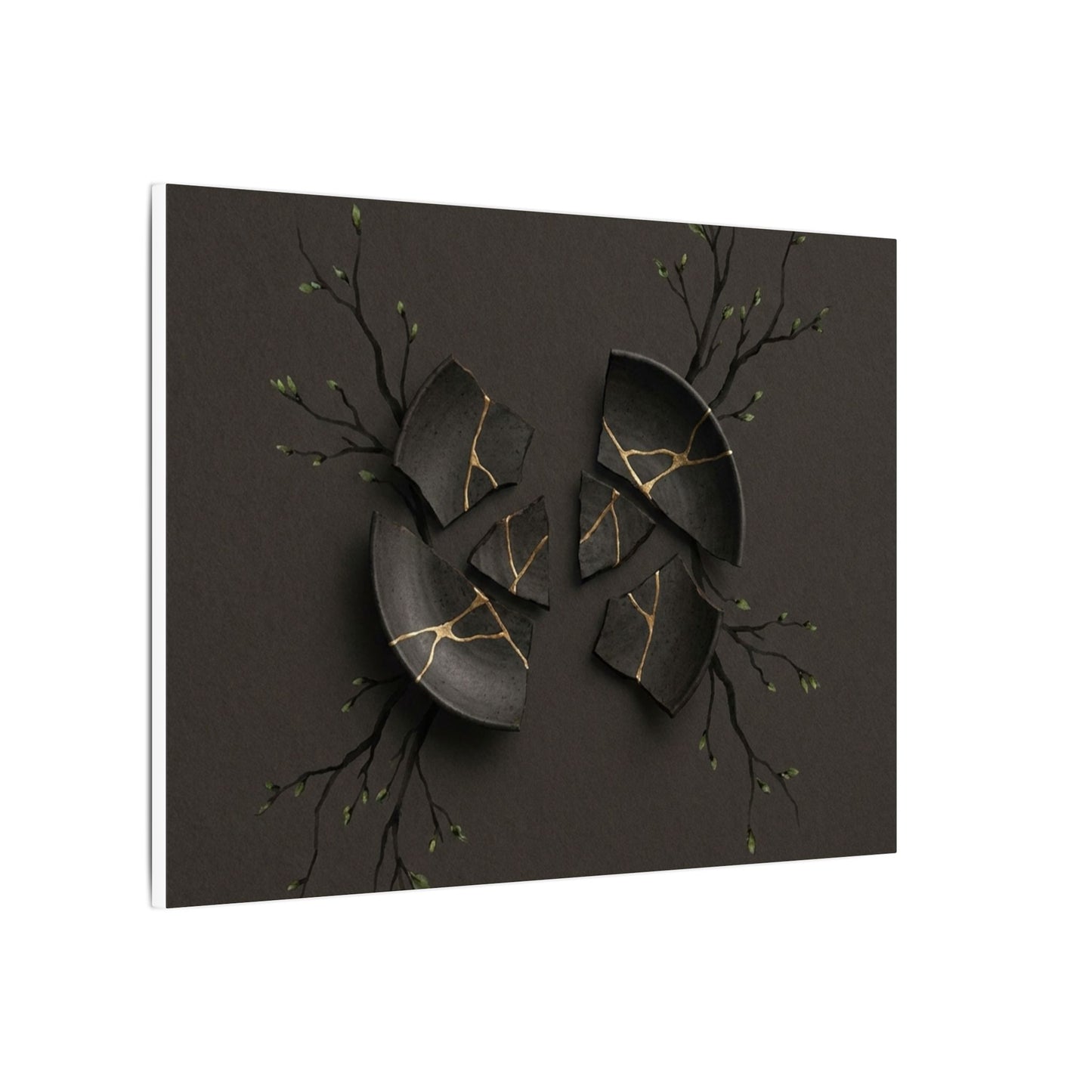 Sophisticated Broken Pottery Canvas Art - Charcoal Ink Dark Japandi