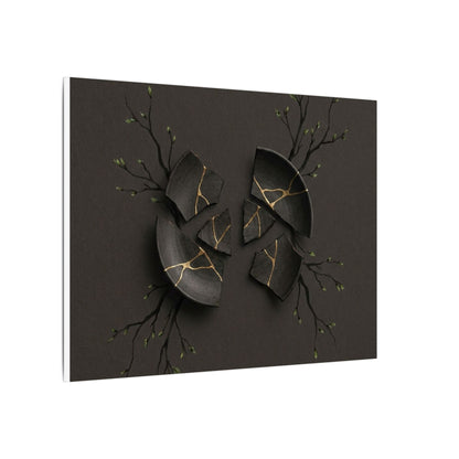 Sophisticated Broken Pottery Canvas Art - Charcoal Ink Dark Japandi