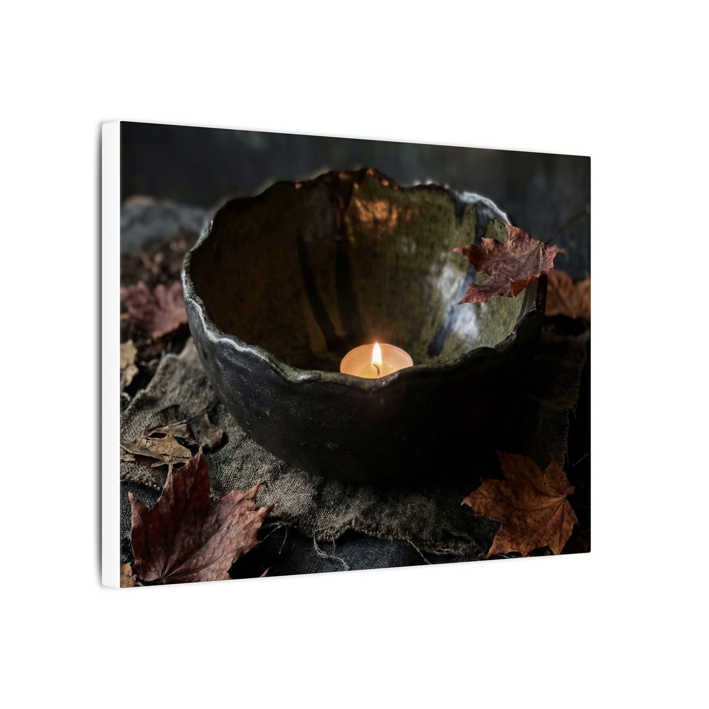 Candlelight Ceramic Bowl Canvas Art - Dark Japandi Kanso