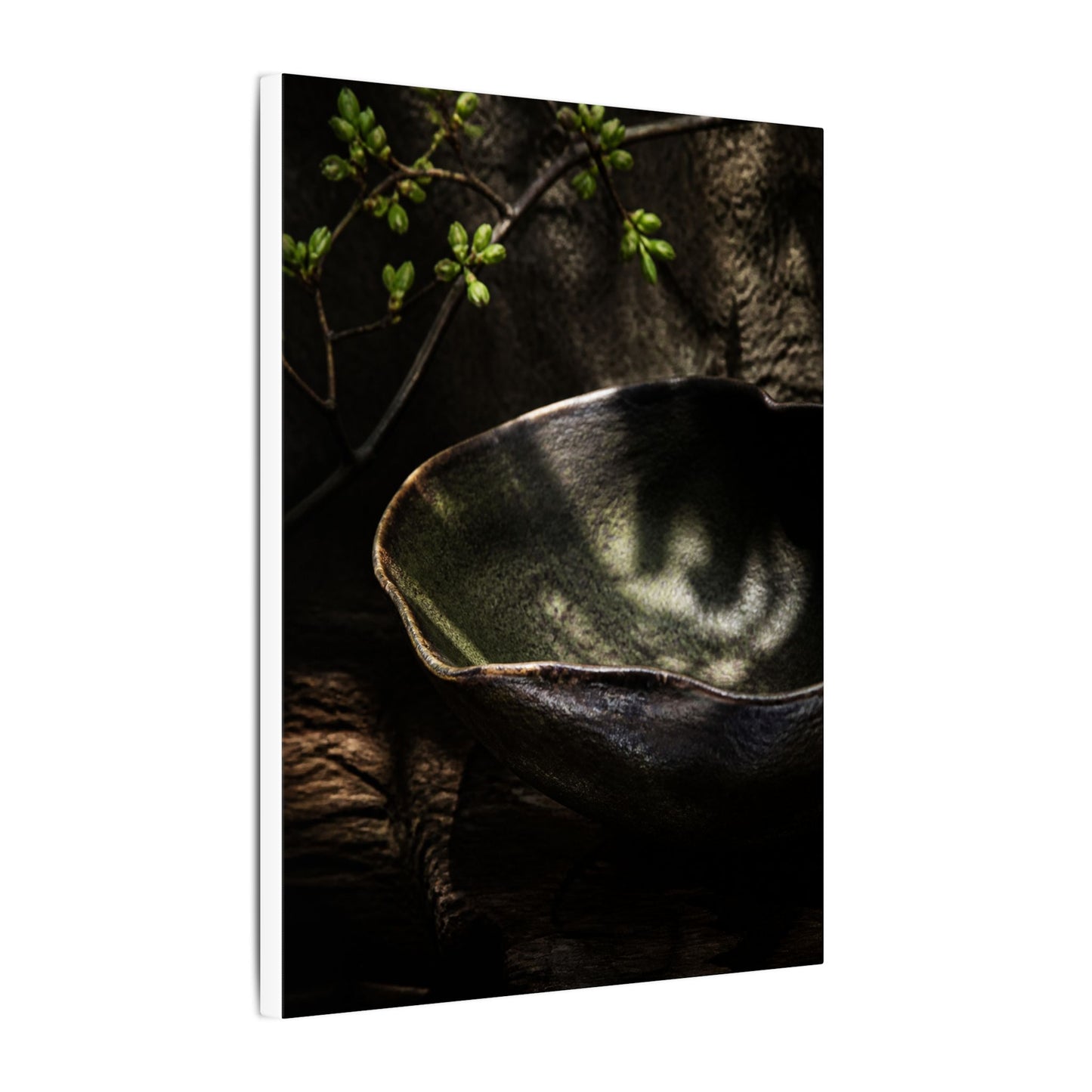 Sophisticated Ceramic Bowl Canvas Art - Dark Texture Dark Japandi