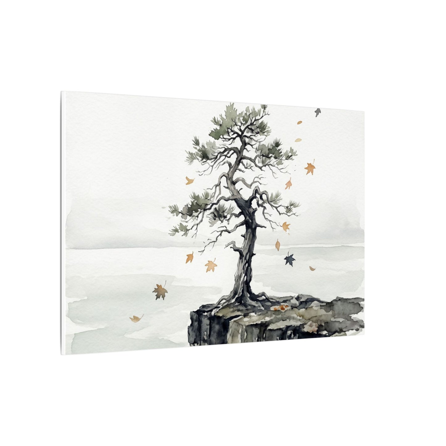 Japandi Pine Tree in Overcast | Watercolor Canvas Art