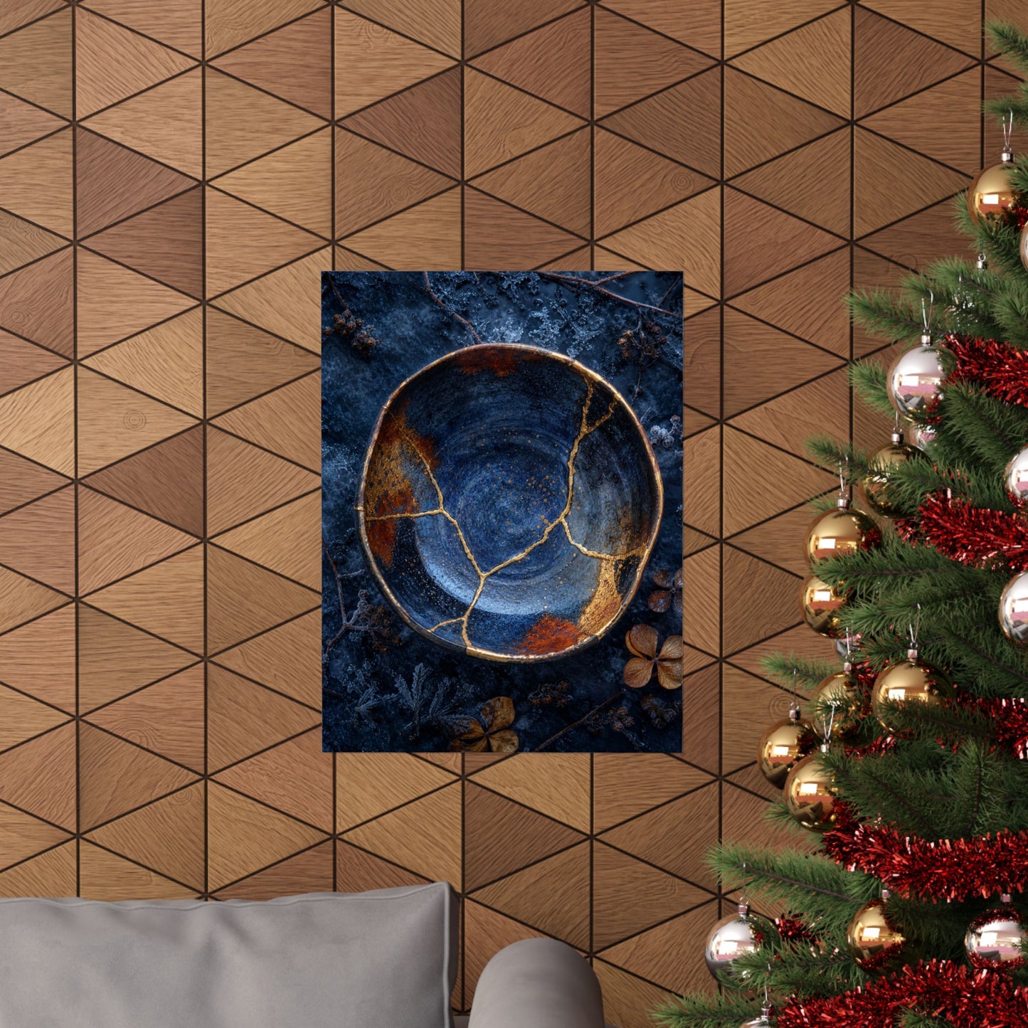 Fukinsei Ceramic Bowl Wall Art Print - Kintsugi Crackle Gold