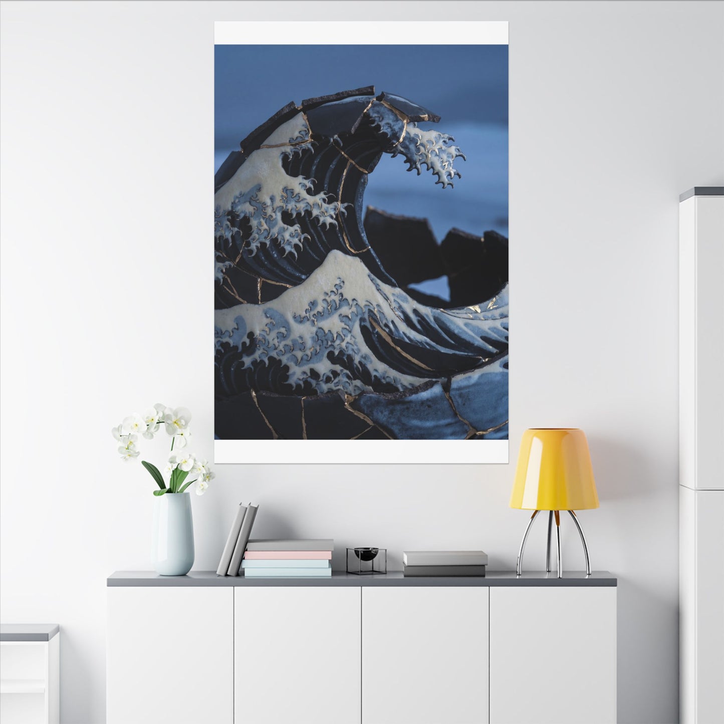 Ocean Wave Canvas Art | Winter Kintsugi Gold Repair Art