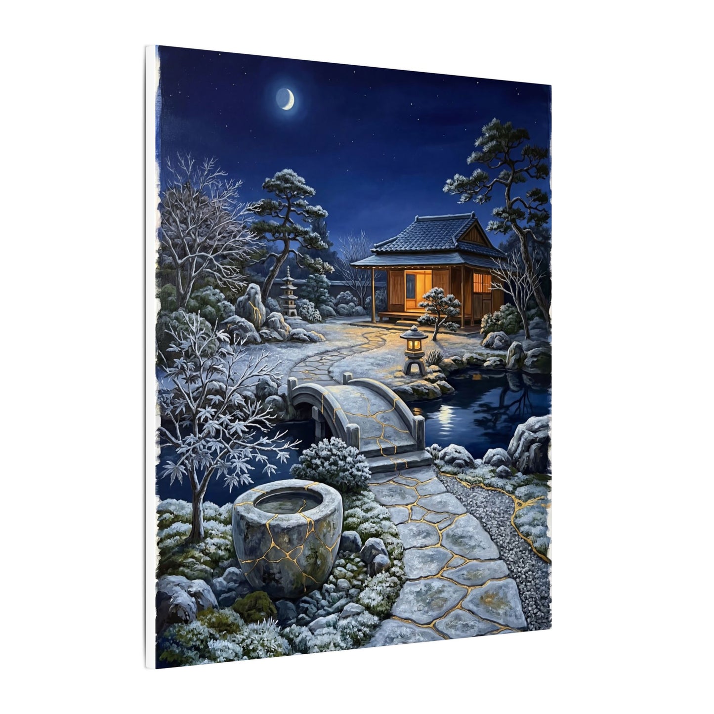 Moonlit Garden Winter Canvas Art | Kintsugi Artful Design