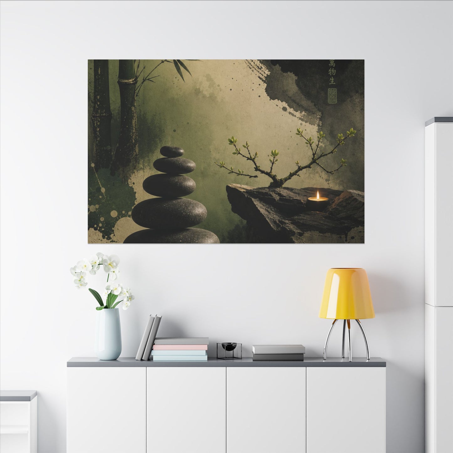 River Stones Spring Canvas Art | Zen Contemplative Design