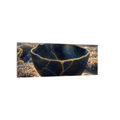 Ceramic Bowl Canvas Art | Winter Kintsugi Gold Repair Art