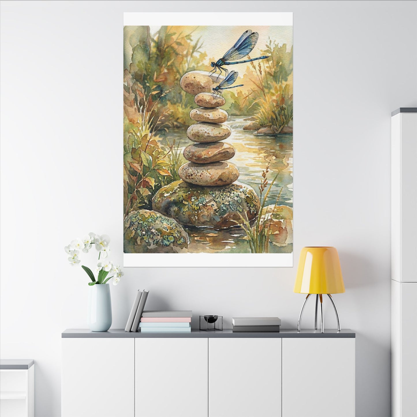 River Stones Summer Canvas Art | Japandi Cozy Design