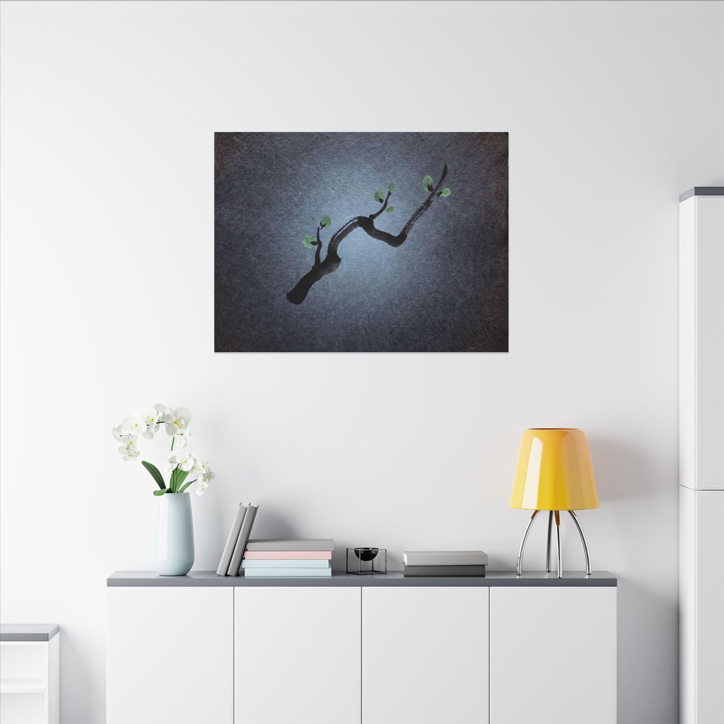 Ink Brushstroke Canvas Art | Spring Dark Japandi Moody Minimal Art
