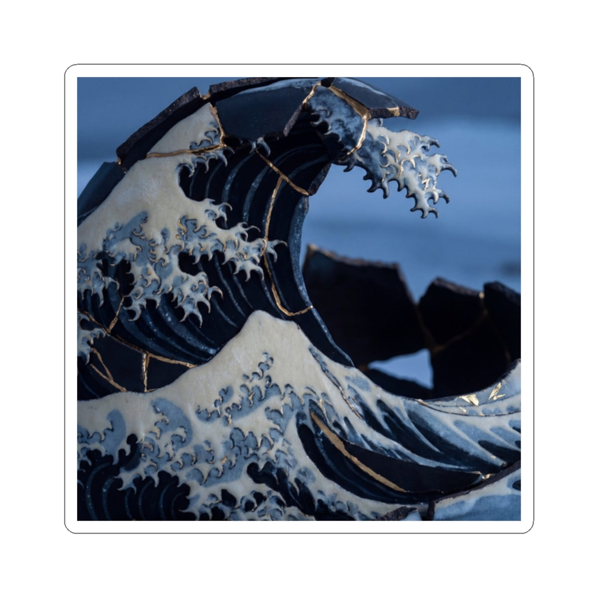 Philosophical Ocean Wave Sticker - Gold Repair Kintsugi Art Print