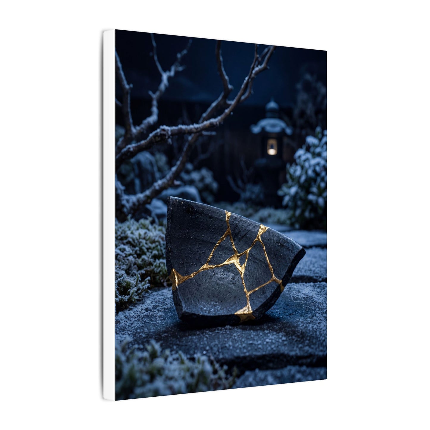 Moonlit Garden Winter Canvas Art | Kintsugi Artful Design